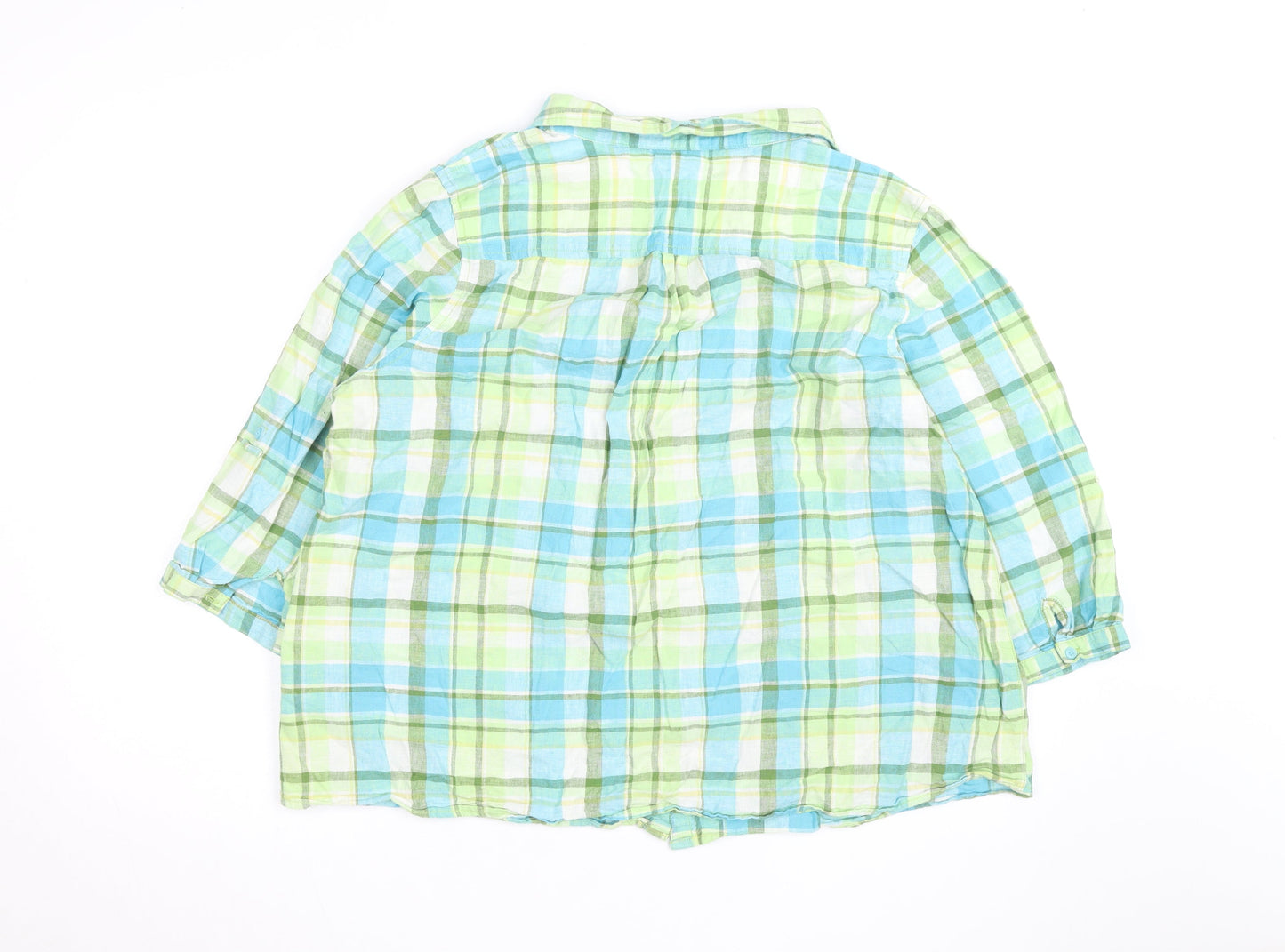 Bm Casual Women Multicoloured Check Linen Blend 3/4 Sleeve Button-Up Shirt Size 22