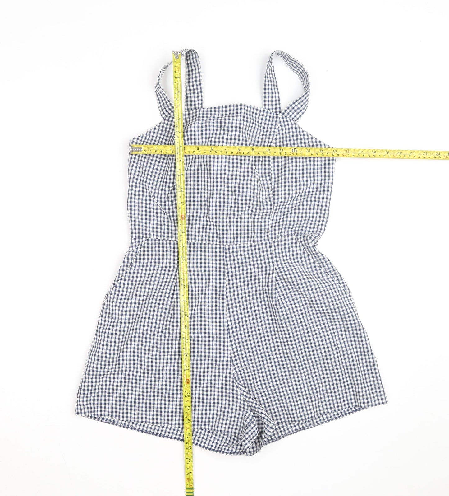 New Look Women's Blue Gingham Check Cotton Sleeveless Playsuit UK 8