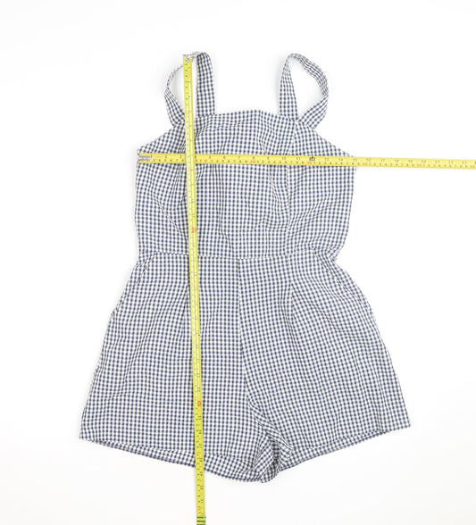 New Look Women's Blue Gingham Check Cotton Sleeveless Playsuit UK 8