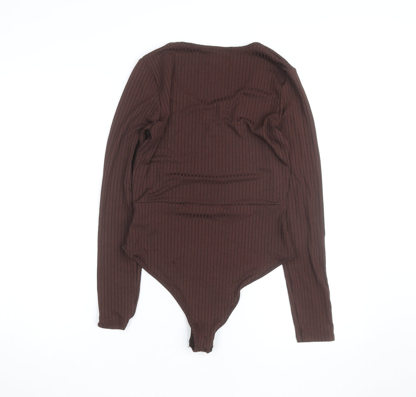 Boohoo Women Brown Ribbed Long Sleeve Bodysuit Size 8