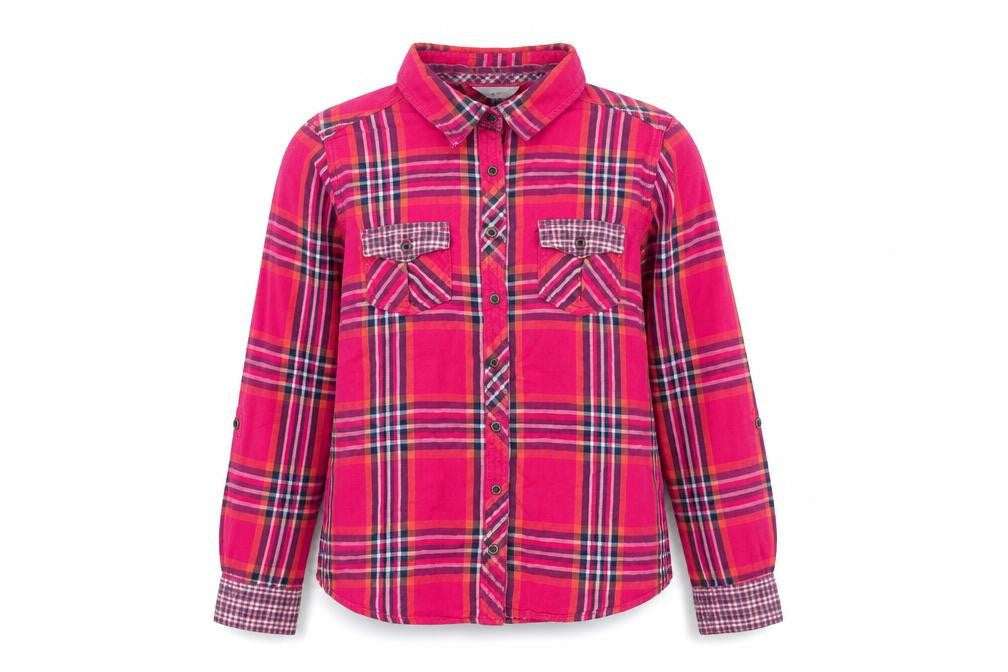 Front view of Falmer Heritage Women's Pink Plaid Cotton Button-Up Shirt, size 12