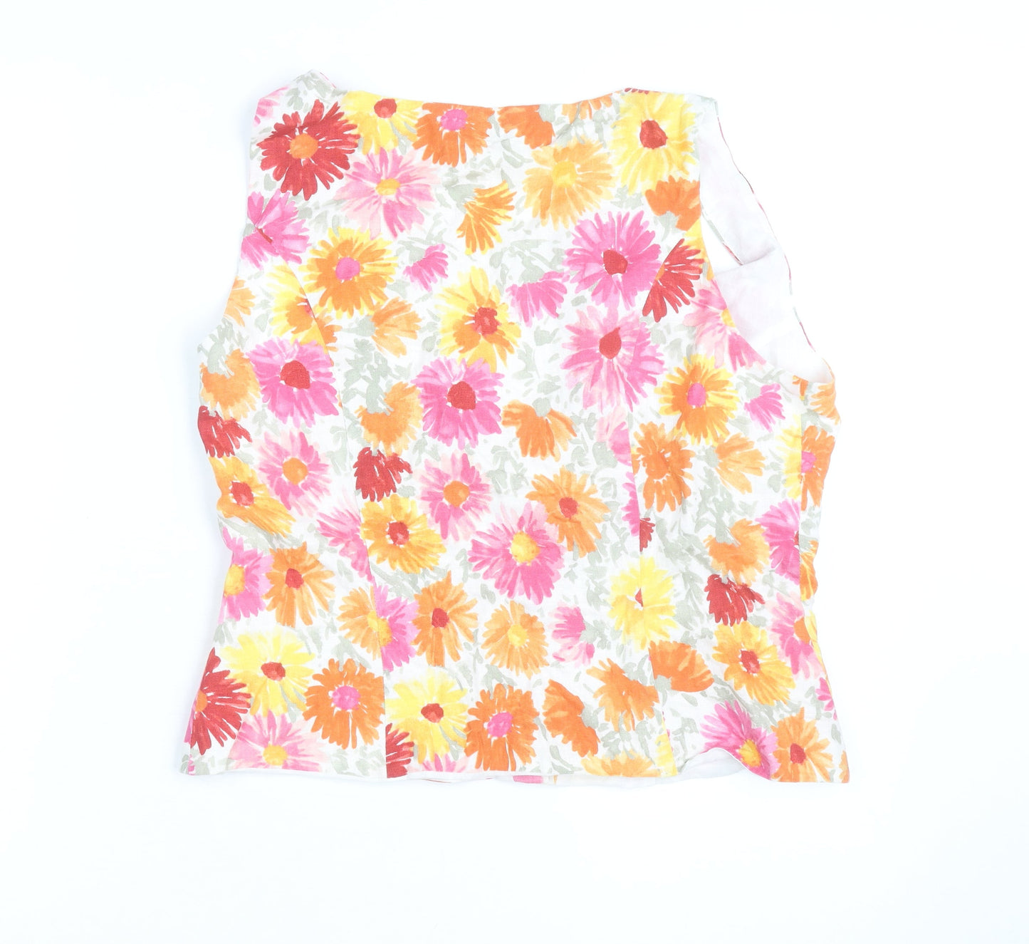 Kaliko Women’s Multicoloured Floral Linen Blend Sleeveless Blouse Size 14