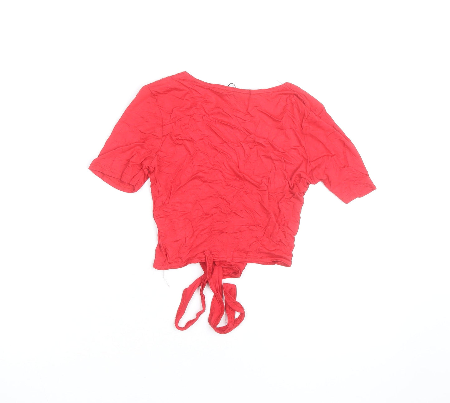 Missguided Womens Red Wrap Tie Blouse UK 4 V-Neck Short Sleeve Top