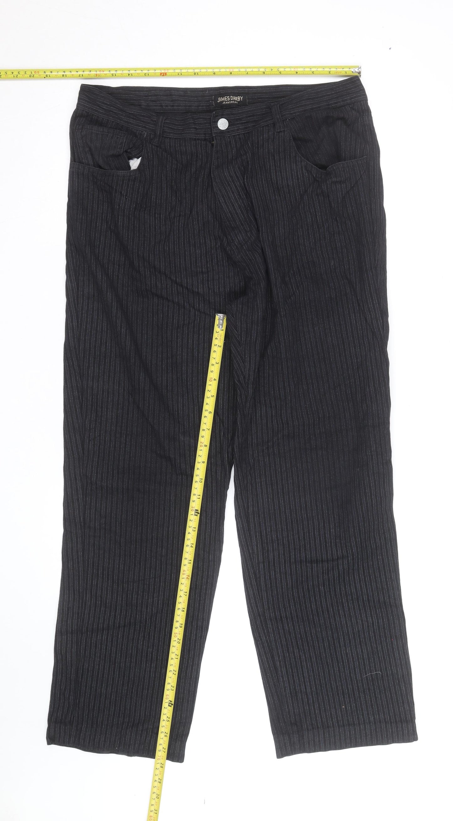 James Darby Men’s Black Pinstripe Cotton Chino Trousers Regular Fit
