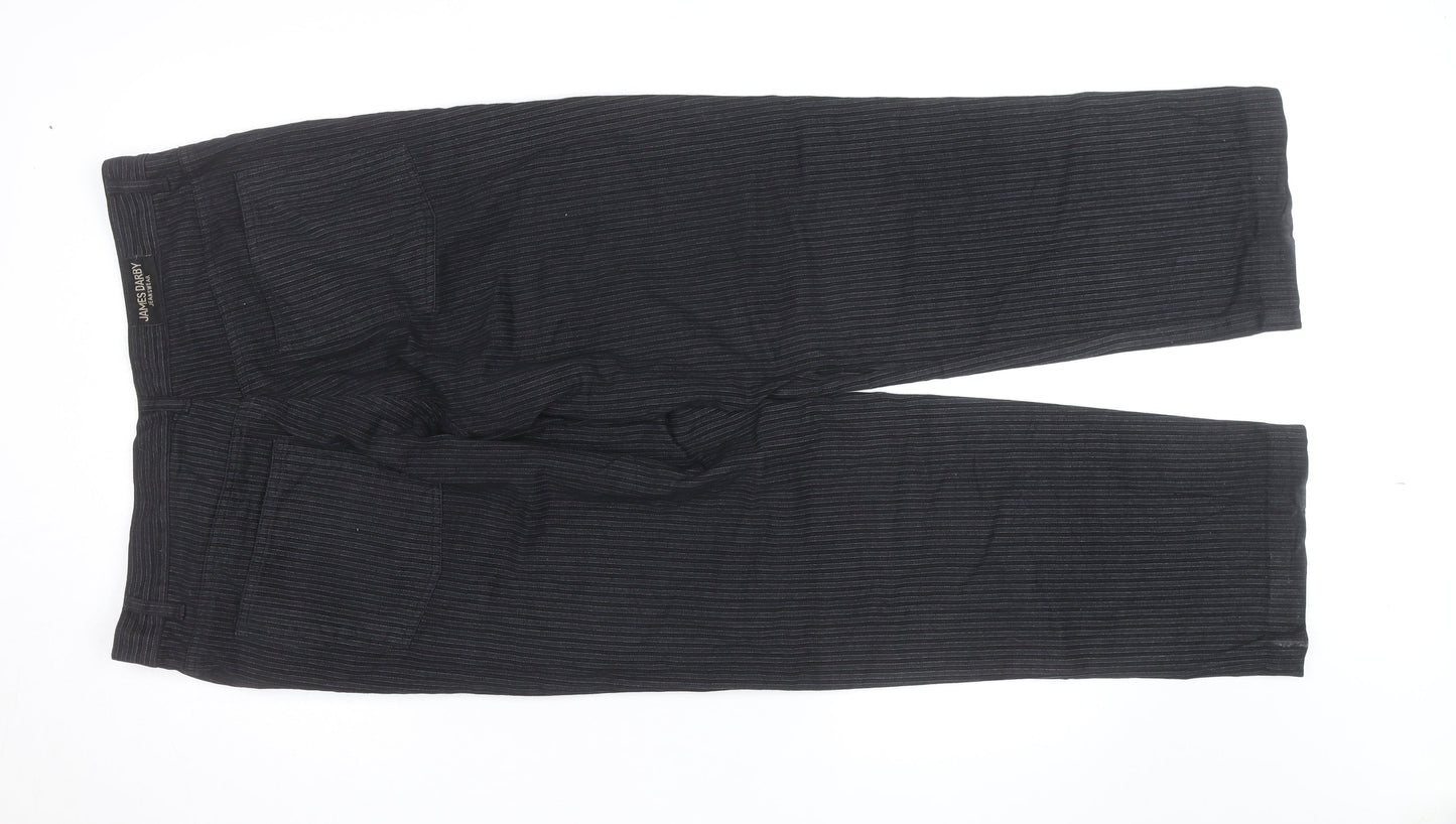 James Darby Men’s Black Pinstripe Cotton Chino Trousers Regular Fit