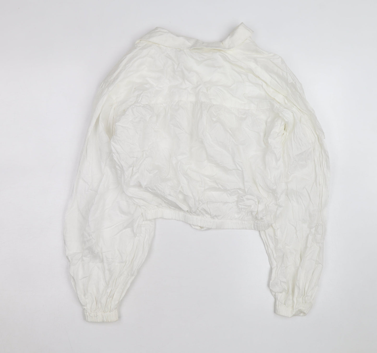 Topshop Women White Cropped Button-Up Long Sleeve Shirt Size 10