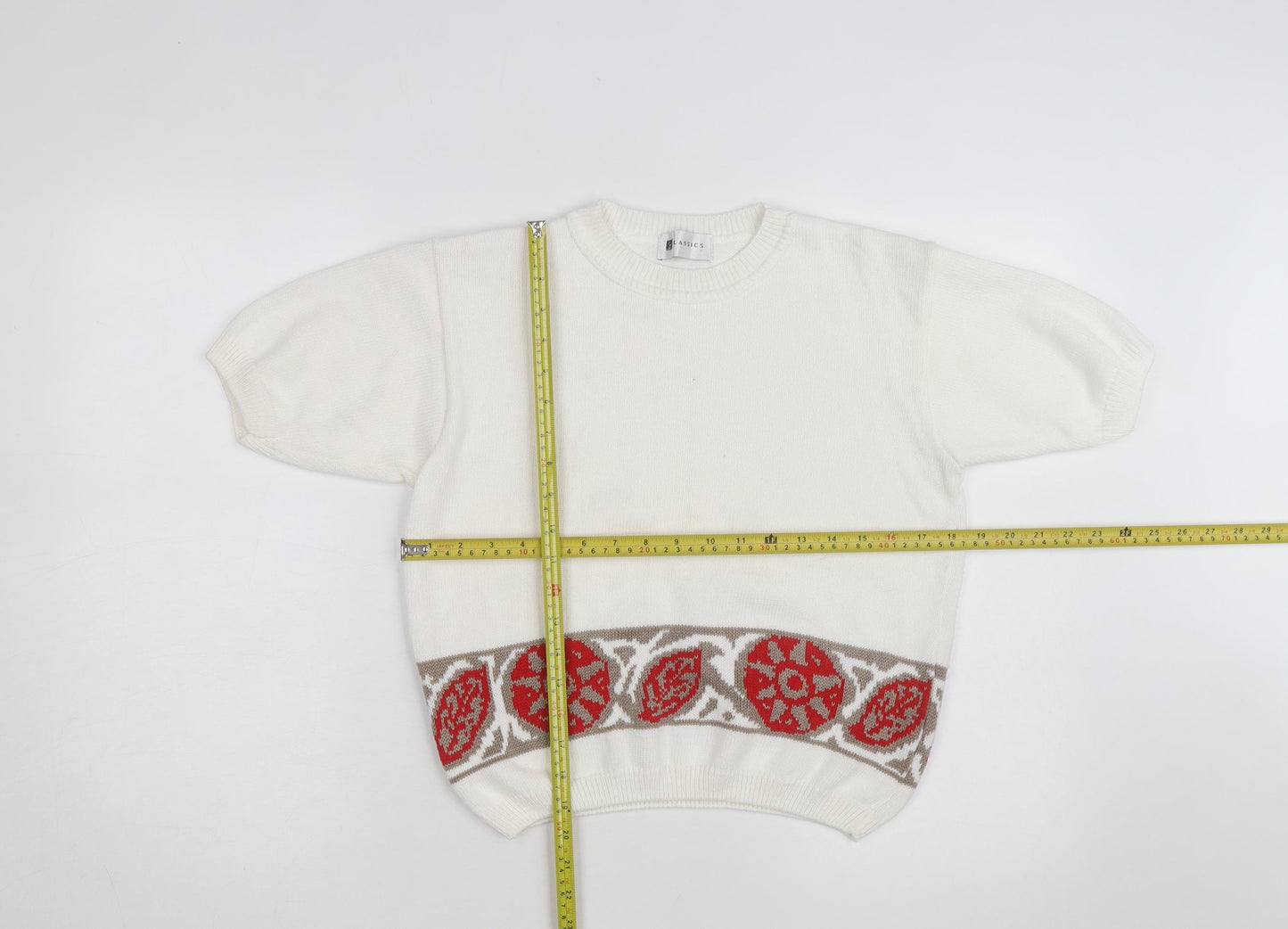 Classics Women's Ivory Short Sleeve Cotton Blend Pullover Jumper Size 10