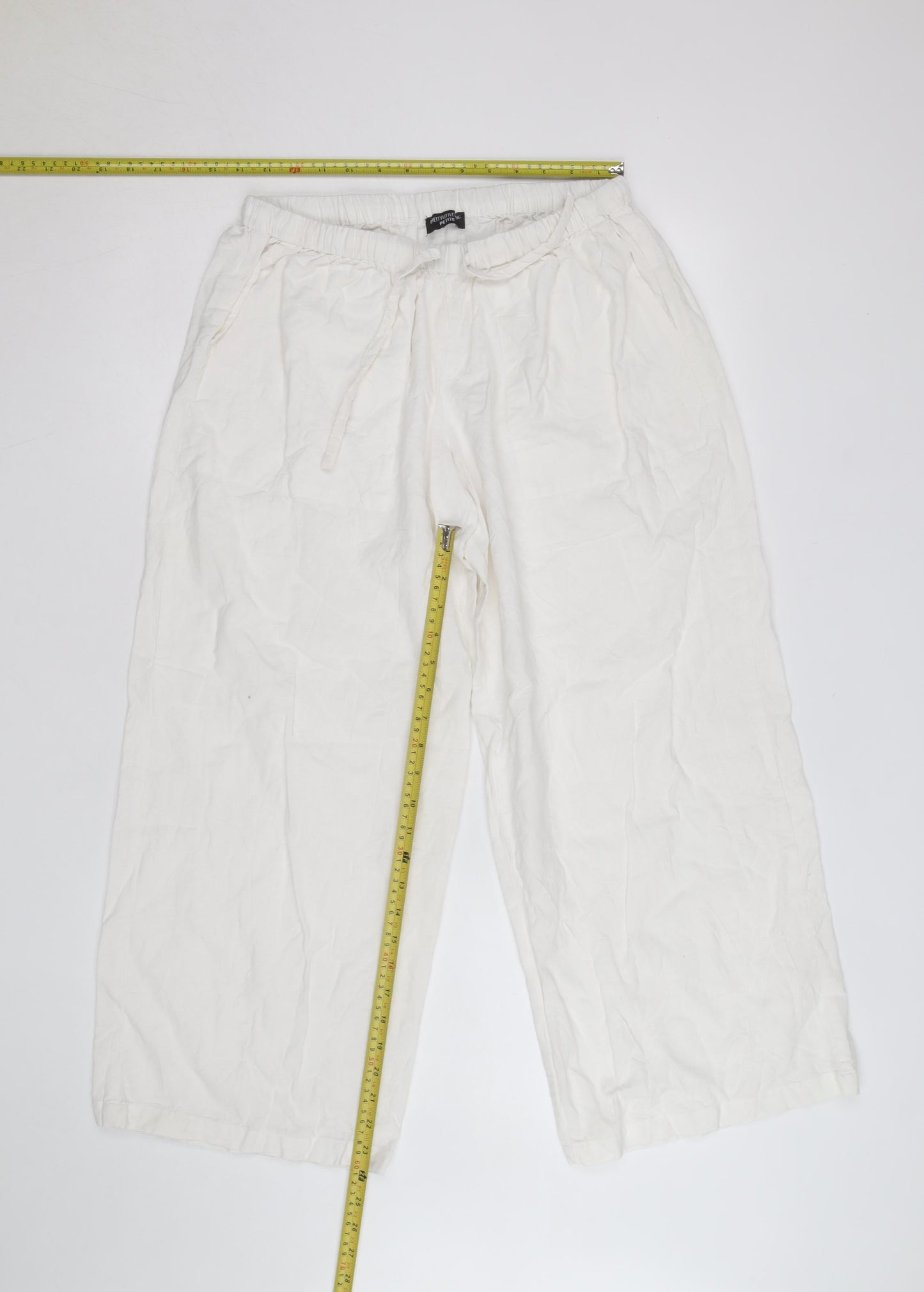 PrettyLittleThing Petite White Linen Cotton Crop Trousers Size 8