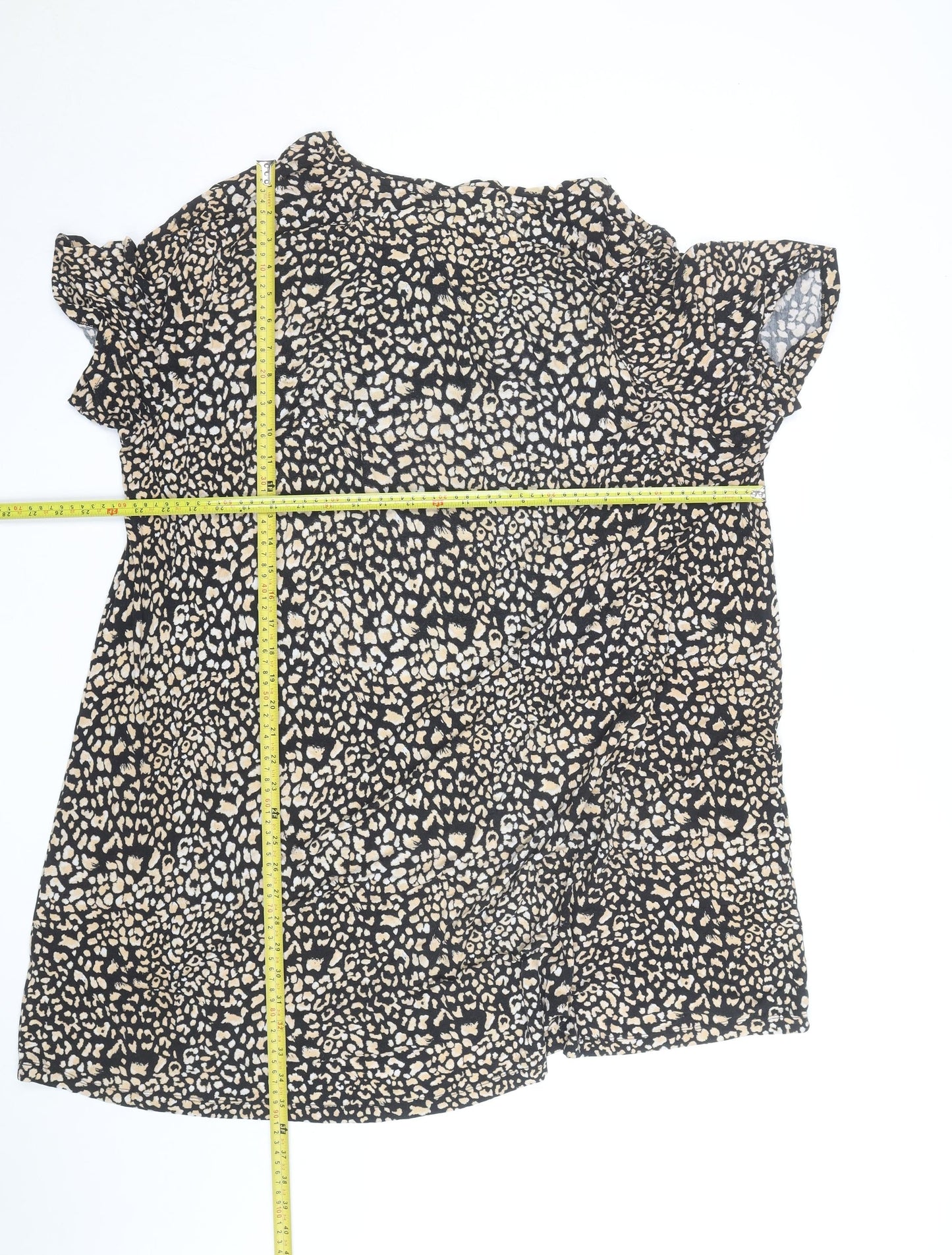 Tu Women Black Animal Print Short Sleeve Shift Dress Size 24