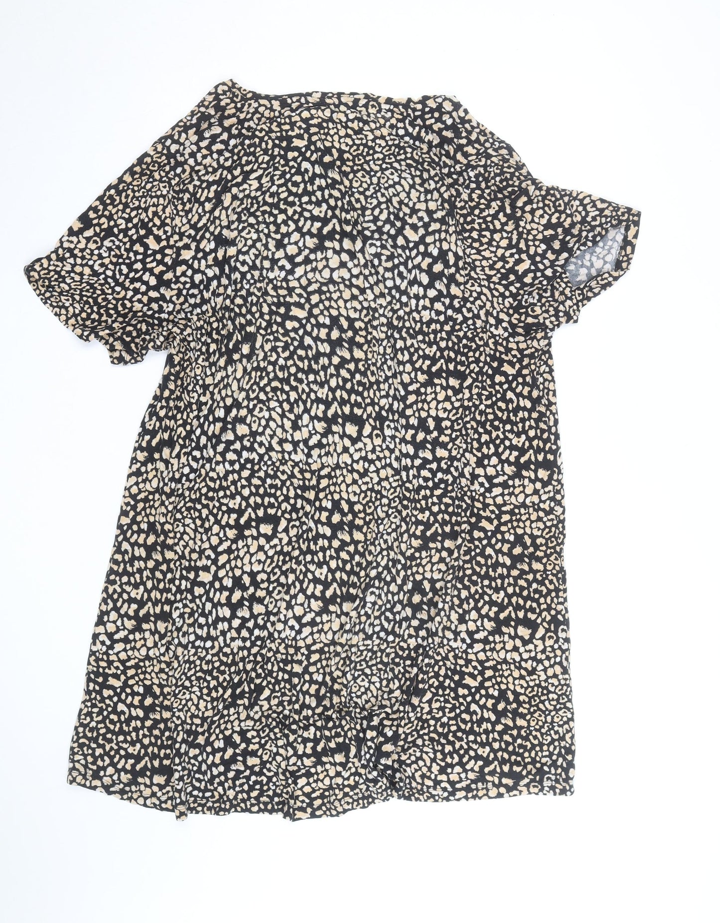 Tu Women Black Animal Print Short Sleeve Shift Dress Size 24