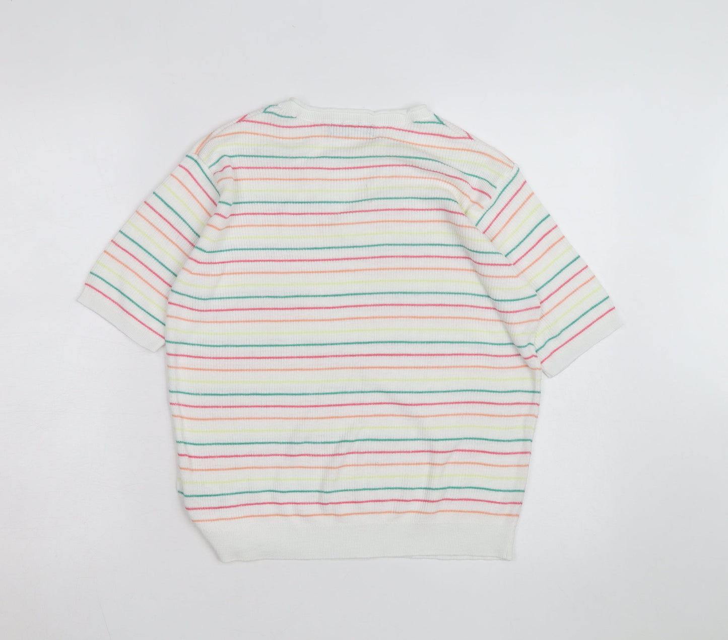 Marks and Spencer Women’s Multicoloured Striped V-Neck Cotton Jumper M