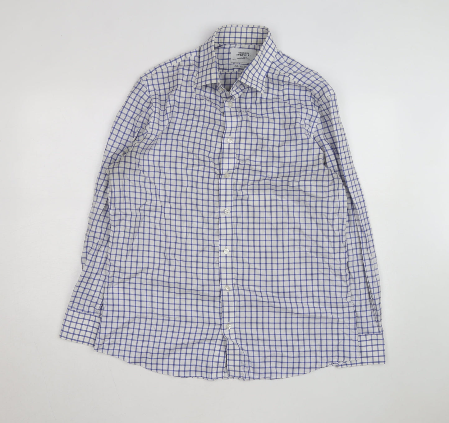 Charles Tyrwhitt Men's Blue Check Slim Fit Non-Iron Shirt Size 16.5