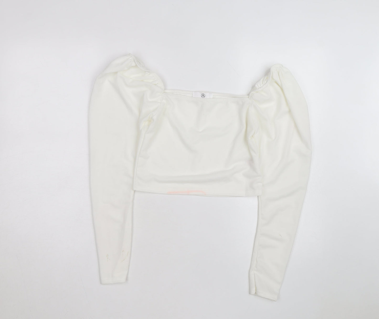 Missguided Women's White Cropped Puff Sleeve Square Neck Blouse Size 10