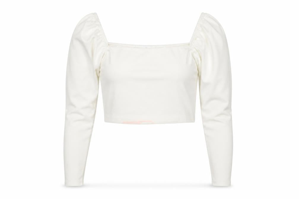 Front view of Missguided Women's White Cropped Puff Sleeve Square Neck Blouse, size 10
