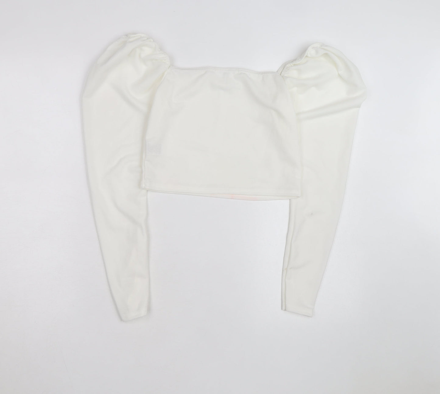 Missguided Women's White Cropped Puff Sleeve Square Neck Blouse Size 10