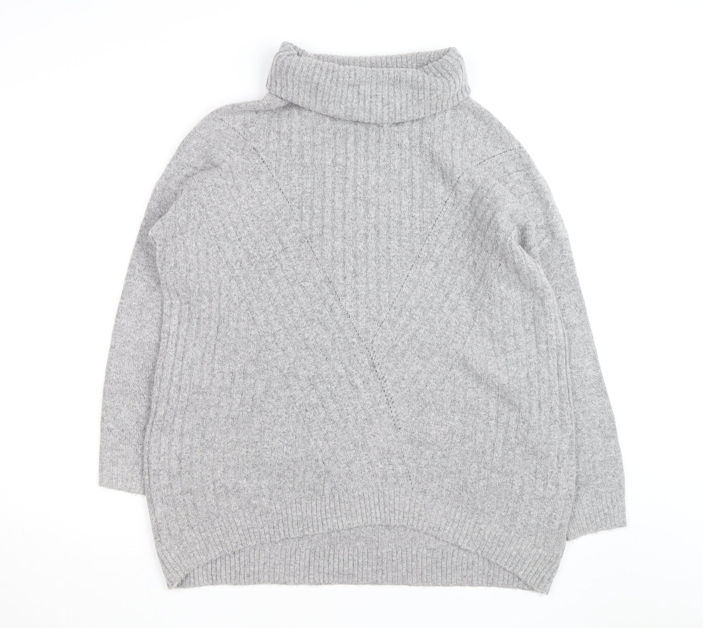Miss Selfridge Women Grey Roll Neck Ribbed Knit Jumper UK 10
