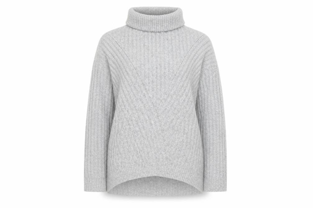 Front view of Miss Selfridge Women Grey Roll Neck Ribbed Knit Jumper UK 10