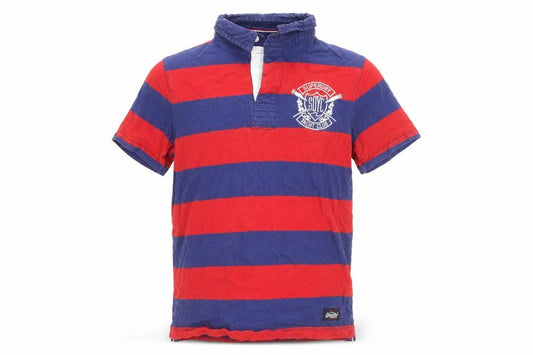 Superdry Men's Blue Red Striped Polo Shirt Medium Yacht Club Cotton
