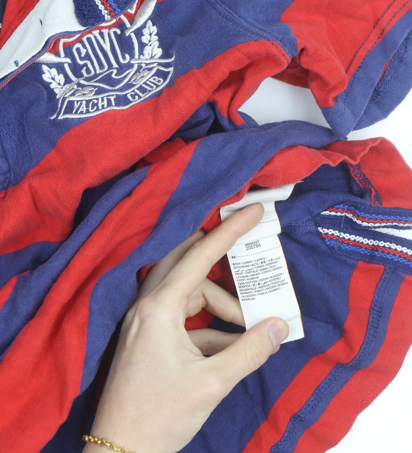 Superdry Men's Blue Red Striped Polo Shirt Medium Yacht Club Cotton