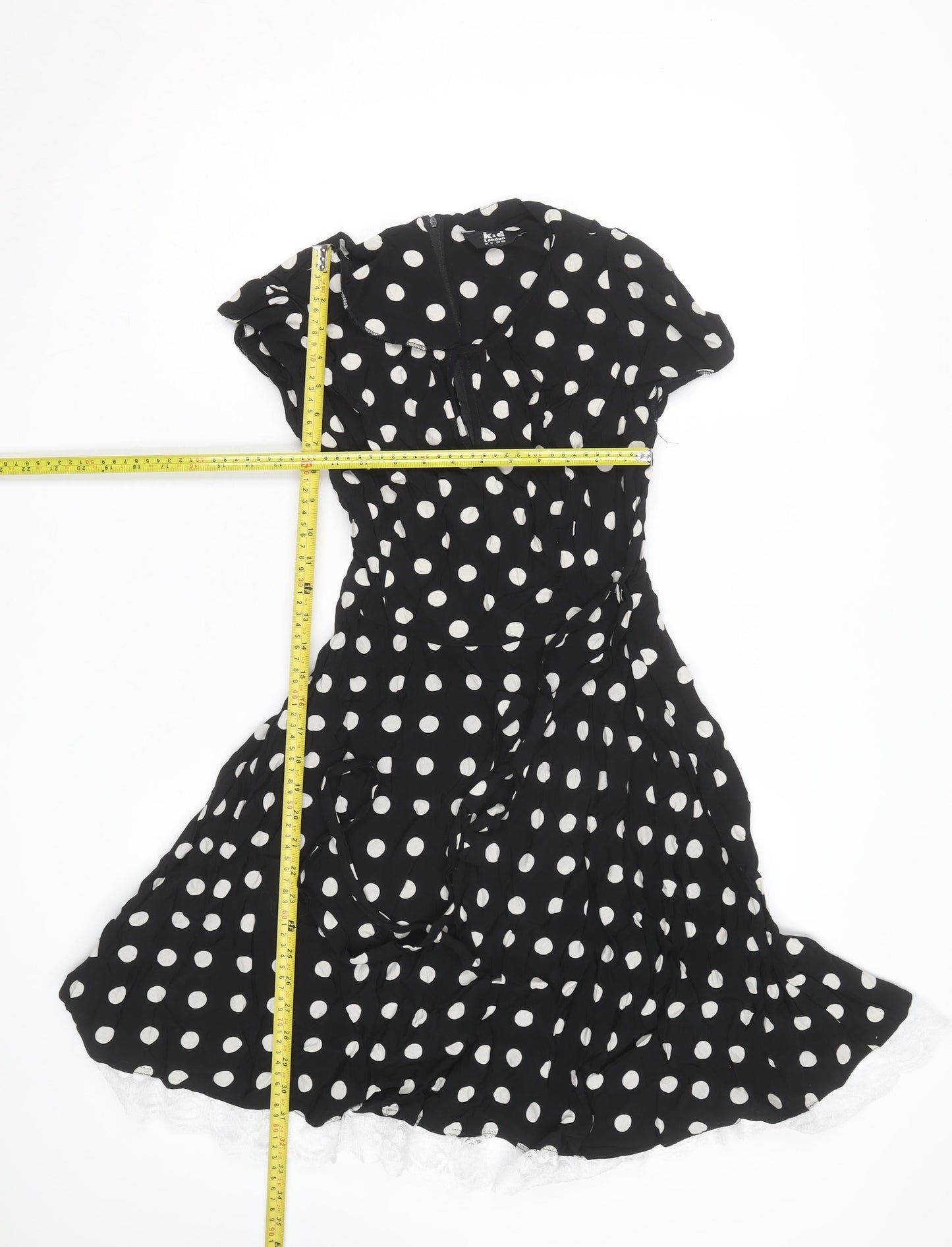 K&D Women Black Polka Dot A-Line Knee Length Dress Size 10
