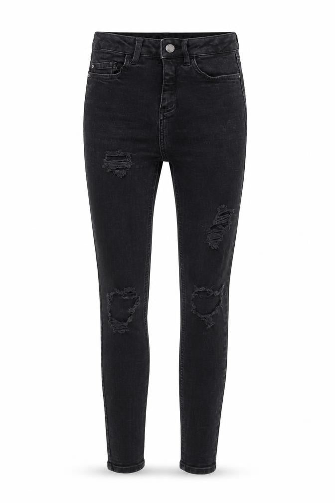 Front view of Denim Co. Women Black High Rise Distressed Skinny Jeans, size 6