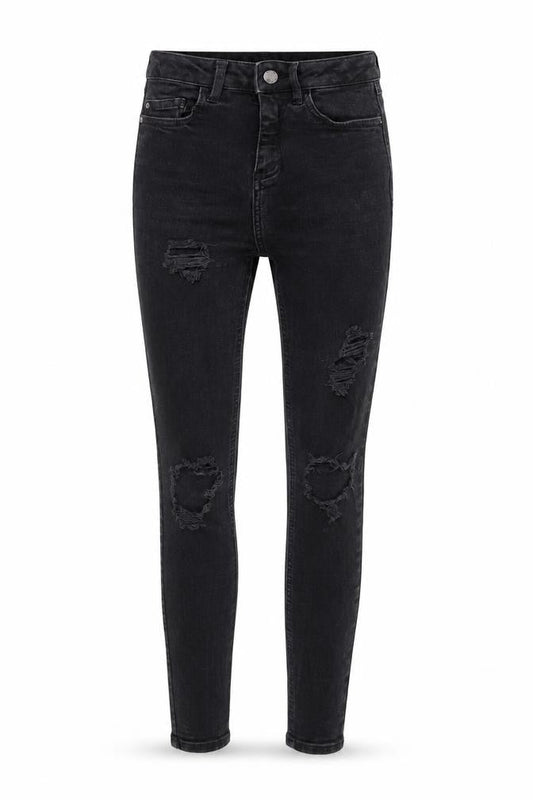 Front view of Denim Co. Women Black High Rise Distressed Skinny Jeans, size 6