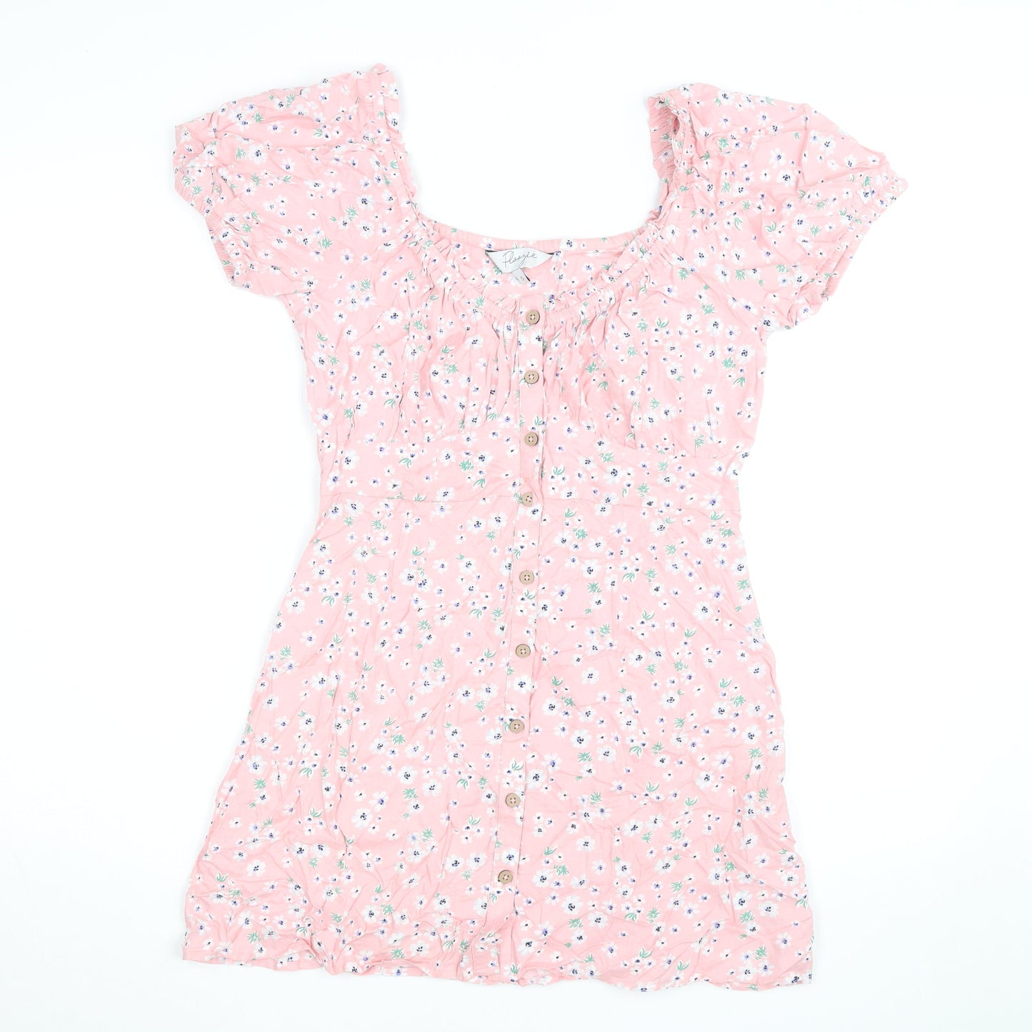 Flooze Women Pink Floral Short Sleeve A-Line Short Dress Size S