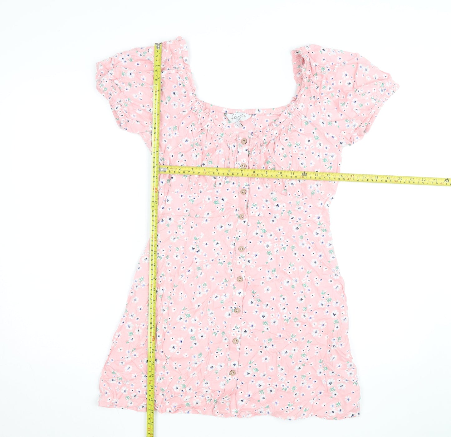 Flooze Women Pink Floral Short Sleeve A-Line Short Dress Size S