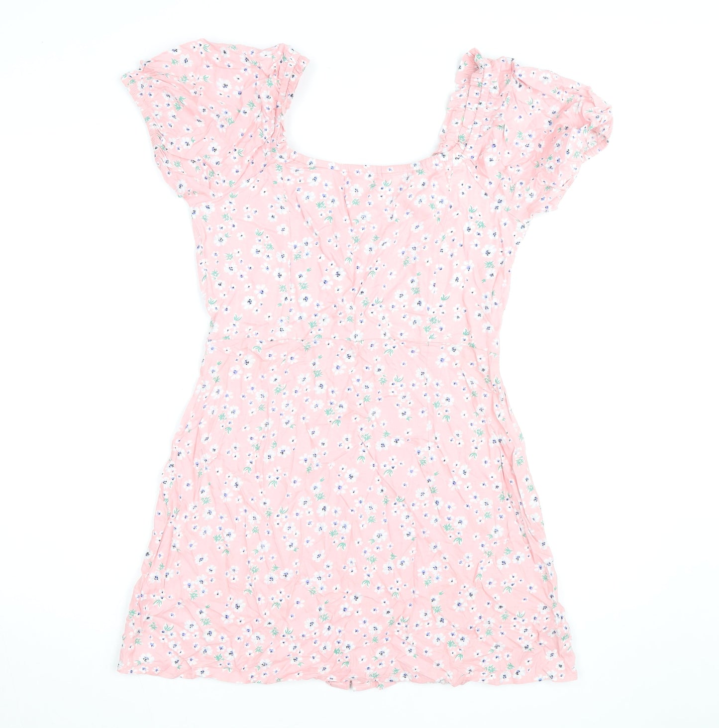 Flooze Women Pink Floral Short Sleeve A-Line Short Dress Size S