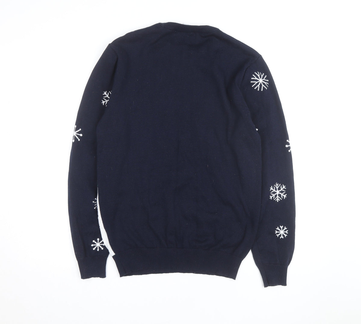 Close-up detail of The Simpsons Men's Navy Christmas Jumper Medium Pullover Crew Neck