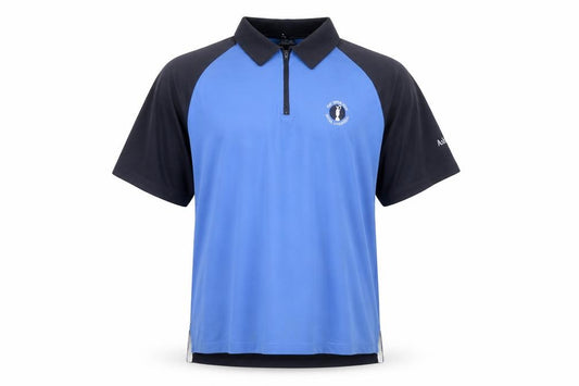 Ashworth Men's Blue & Black Golf Polo Shirt Size L 1/4 Zip Cotton