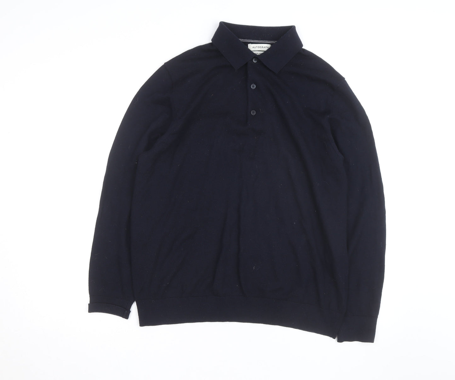 Marks and Spencer Autograph Men's Black XL Merino Wool Long Sleeve Polo