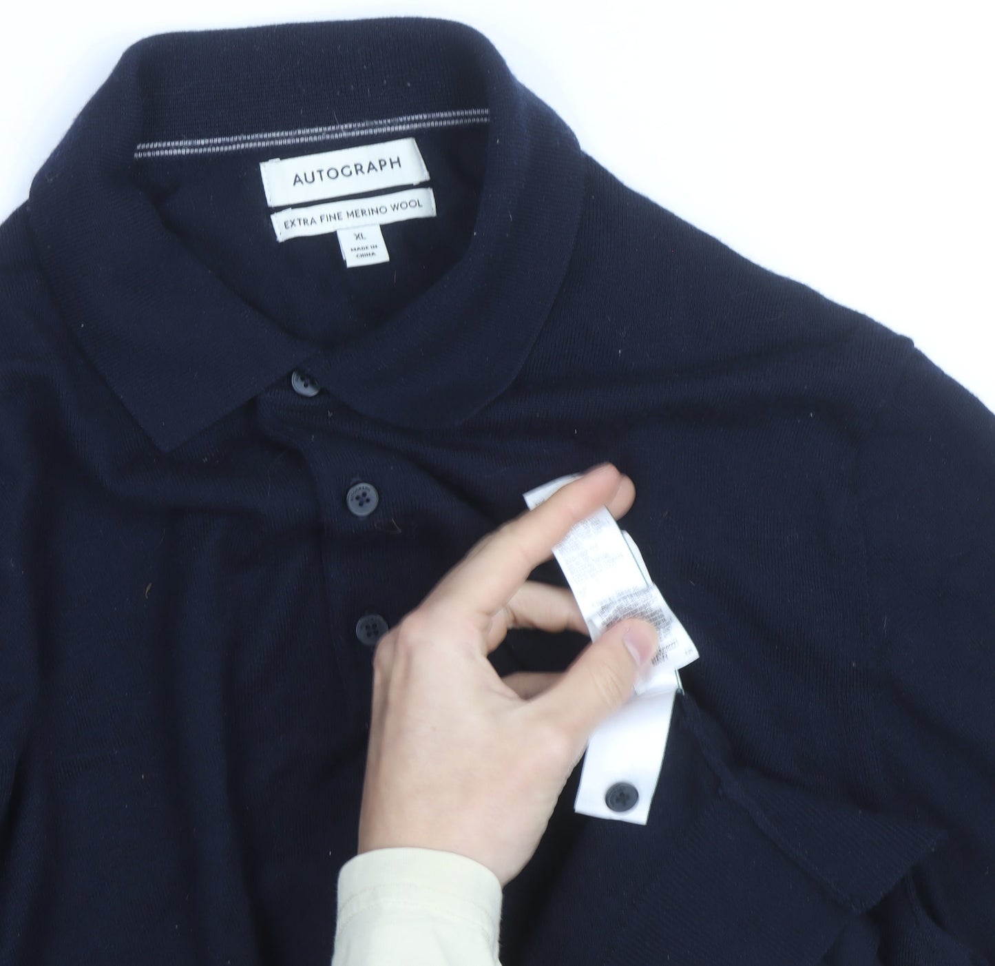 Marks and Spencer Autograph Men's Black XL Merino Wool Long Sleeve Polo