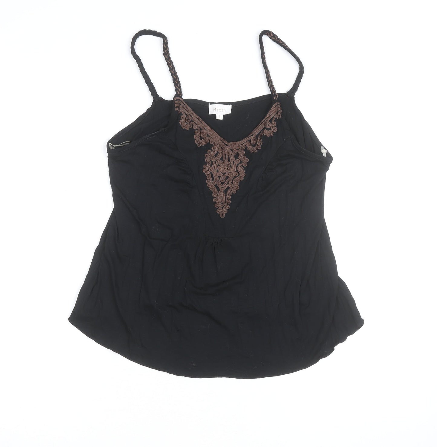 Mixin Womens Black Camisole Tank Top L Embroidered V-Neck Summer Stretch