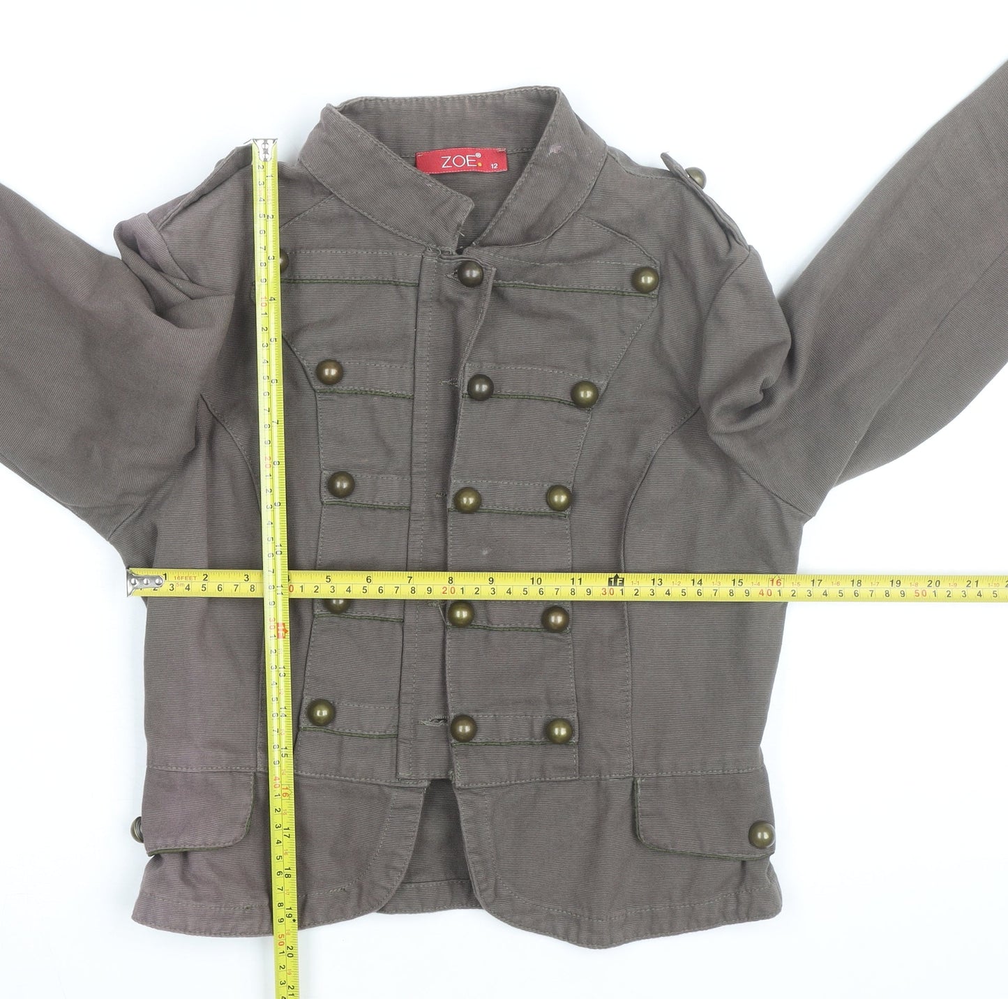 Zoe Women’s Brown Military Jacket Size 12 Cotton Buttoned