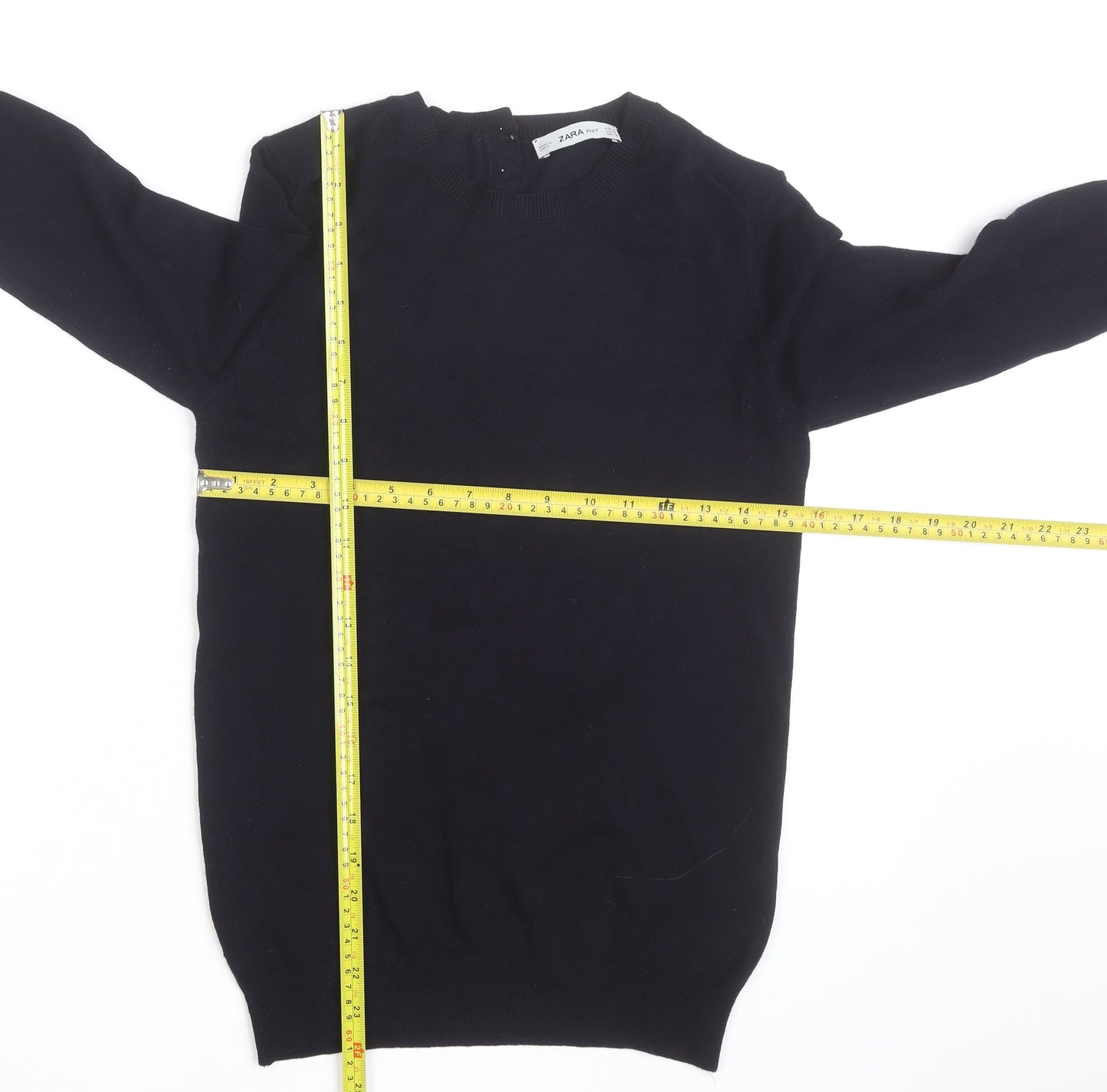 Zara Women Black Crew Neck Knit Pullover Jumper Size 12