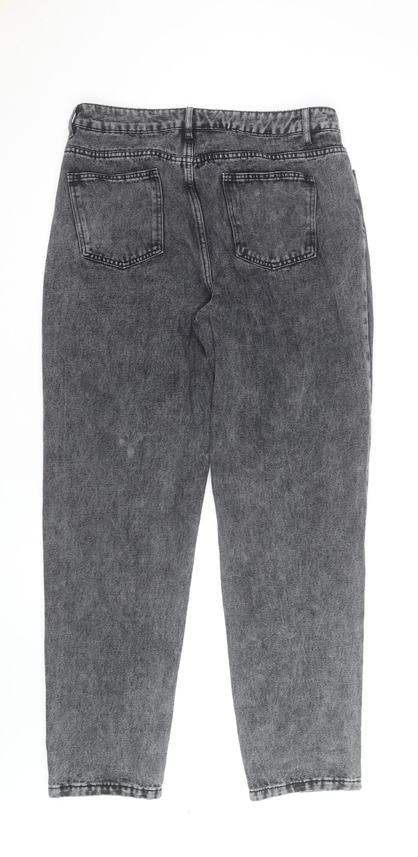 Boohoo Womens Grey Acid Wash Mom Jeans Size 16 Tall Distressed
