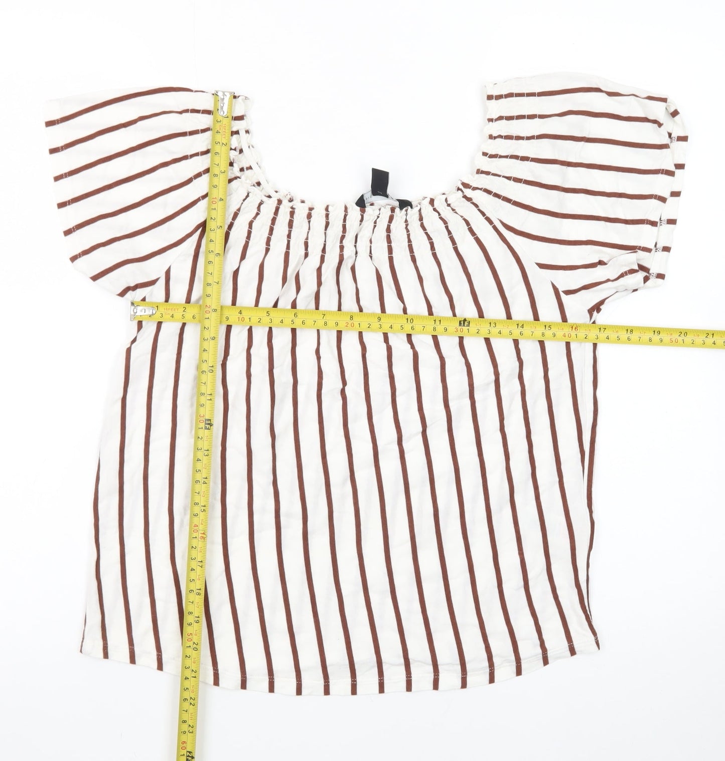New Look Women’s White Striped Off Shoulder Cotton Blouse Size 10