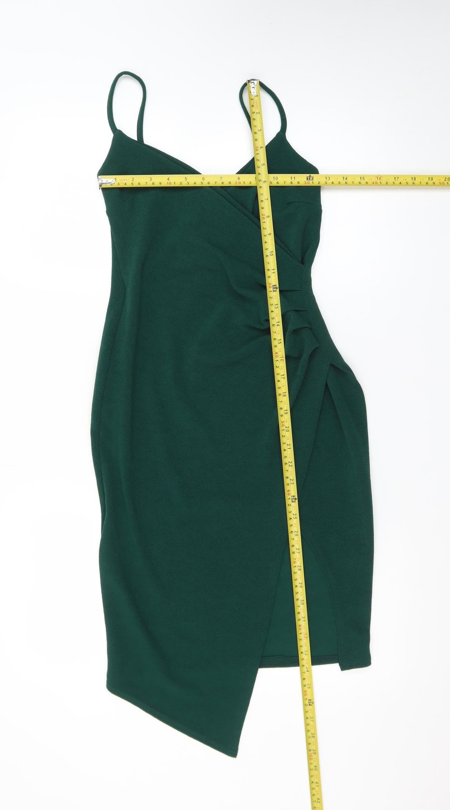 PrettyLittleThing Women’s Green Size 10 Bodycon Ruched Dress