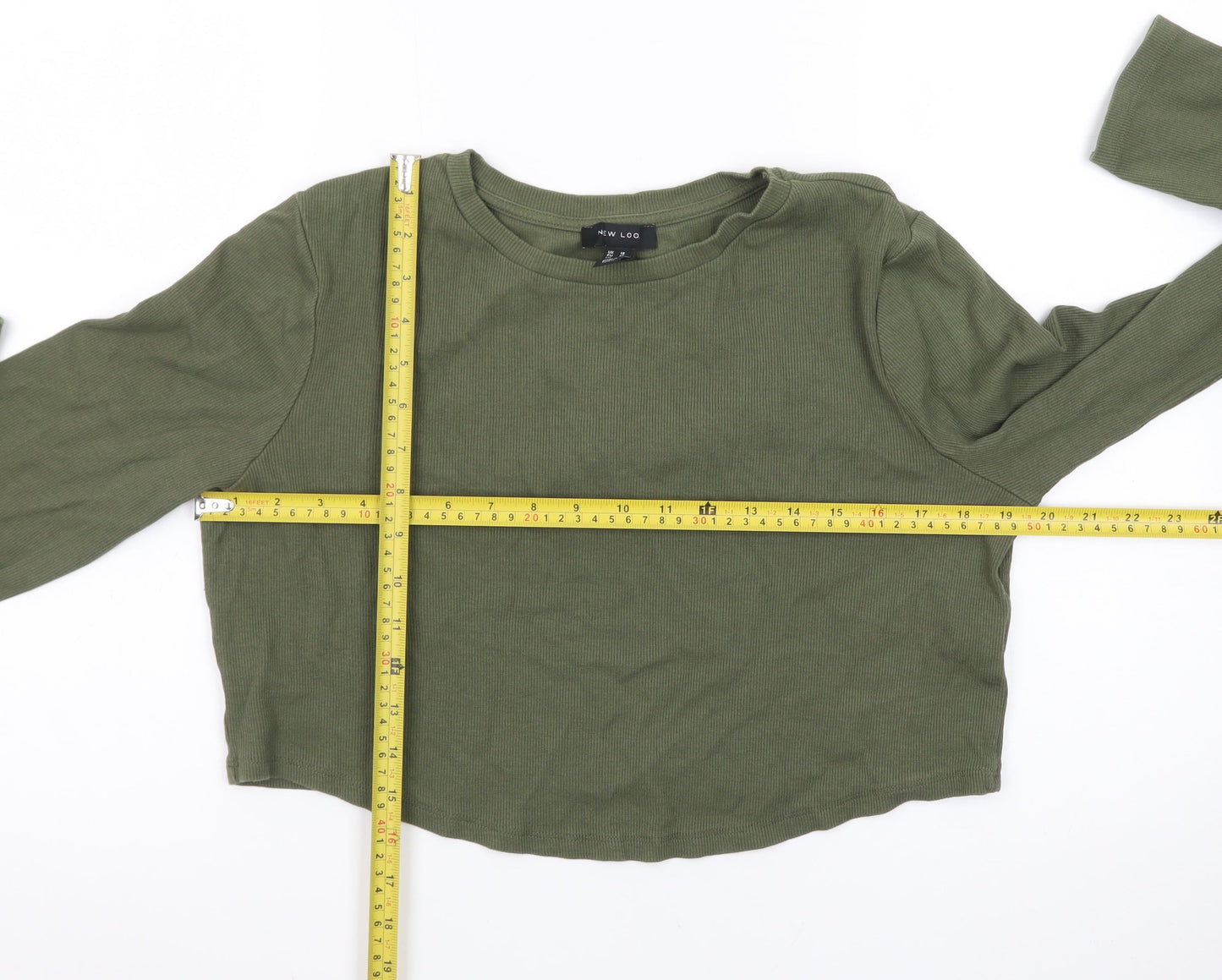 New Look Women's Green Long Sleeve Crew Neck Slim Fit Jumper Size 18