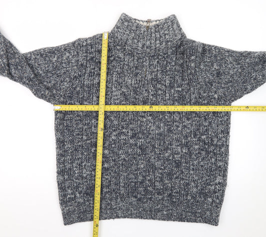 Marks and Spencer Men's Grey Chunky-Knit High Neck Wool Jumper Size M