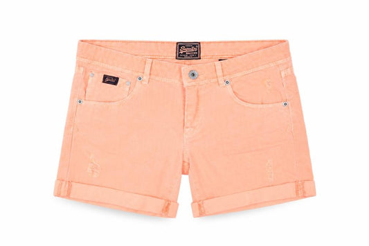 Superdry Womens Orange Chino Denim Shorts Size 24 Slim Fit Summer
