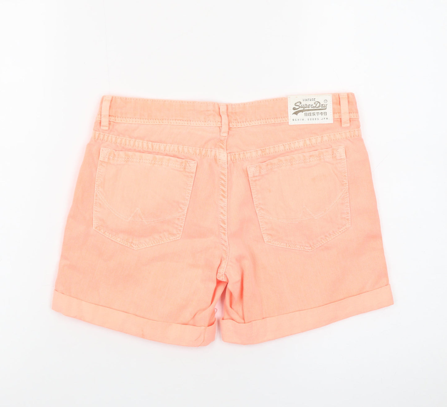 Superdry Womens Orange Chino Denim Shorts Size 24 Slim Fit Summer