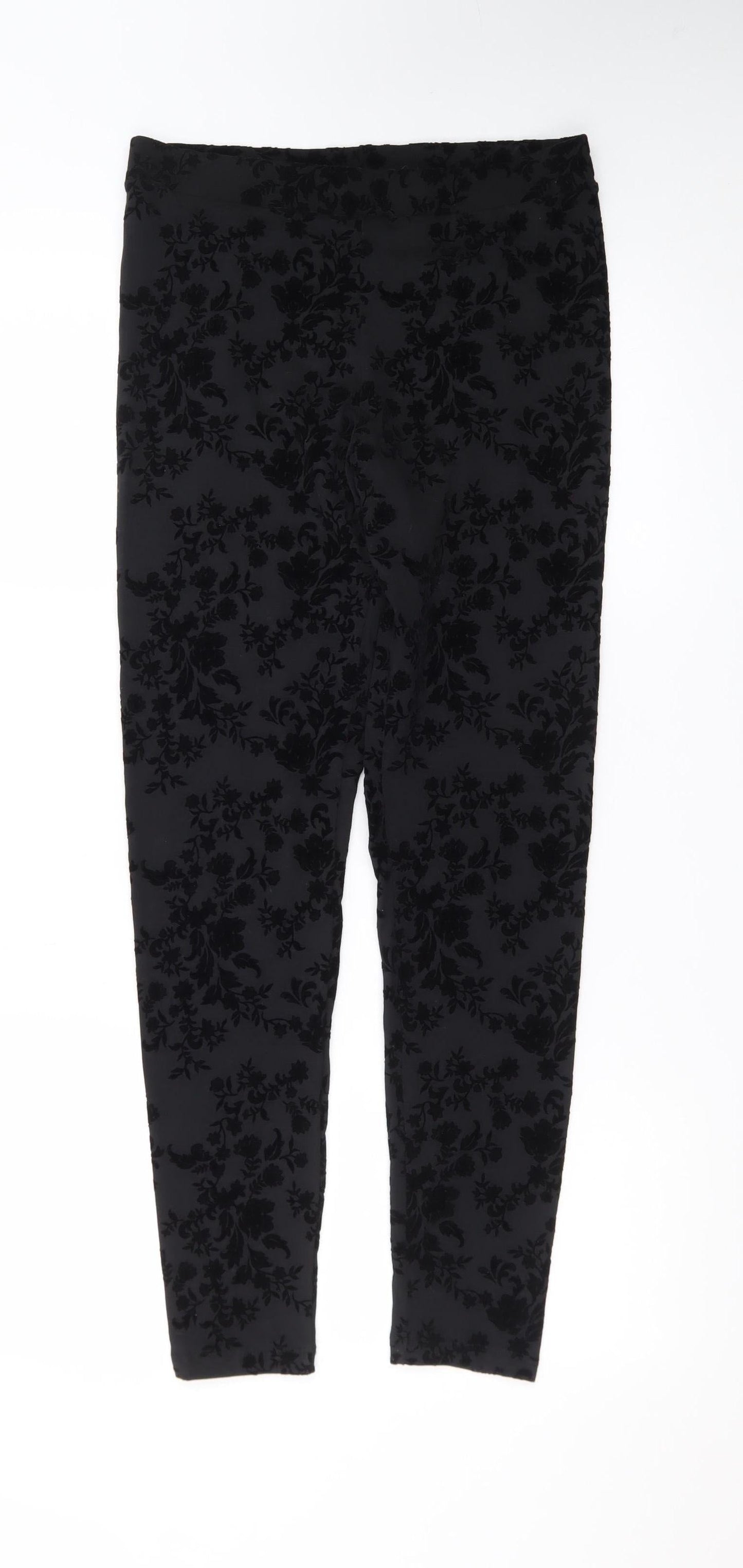 Marks and Spencer Women’s Black Floral Velvet Ankle Leggings Size 10
