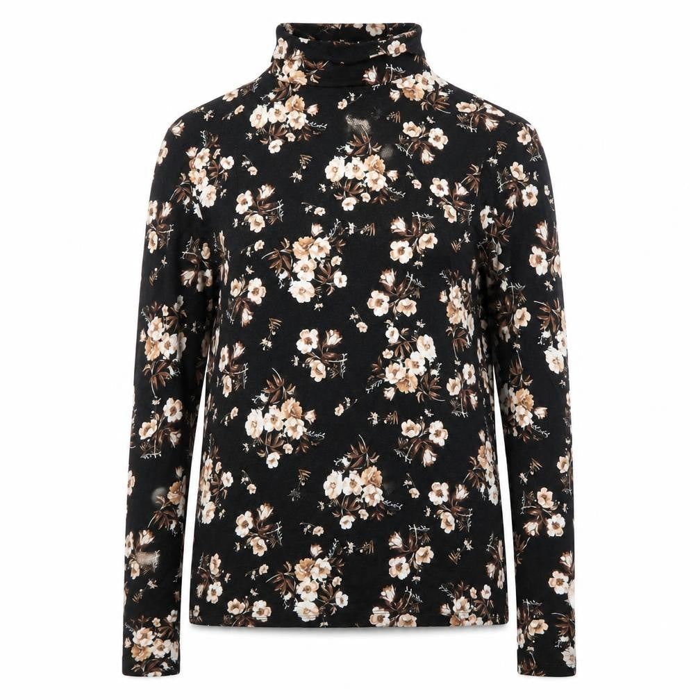 Front view of Dorothy Perkins women’s black floral roll neck long sleeve top uk 16
