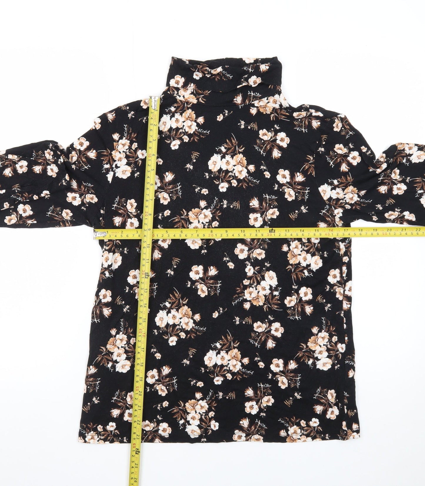 Dorothy Perkins Womens Black Floral Roll Neck Long Sleeve Top UK 16