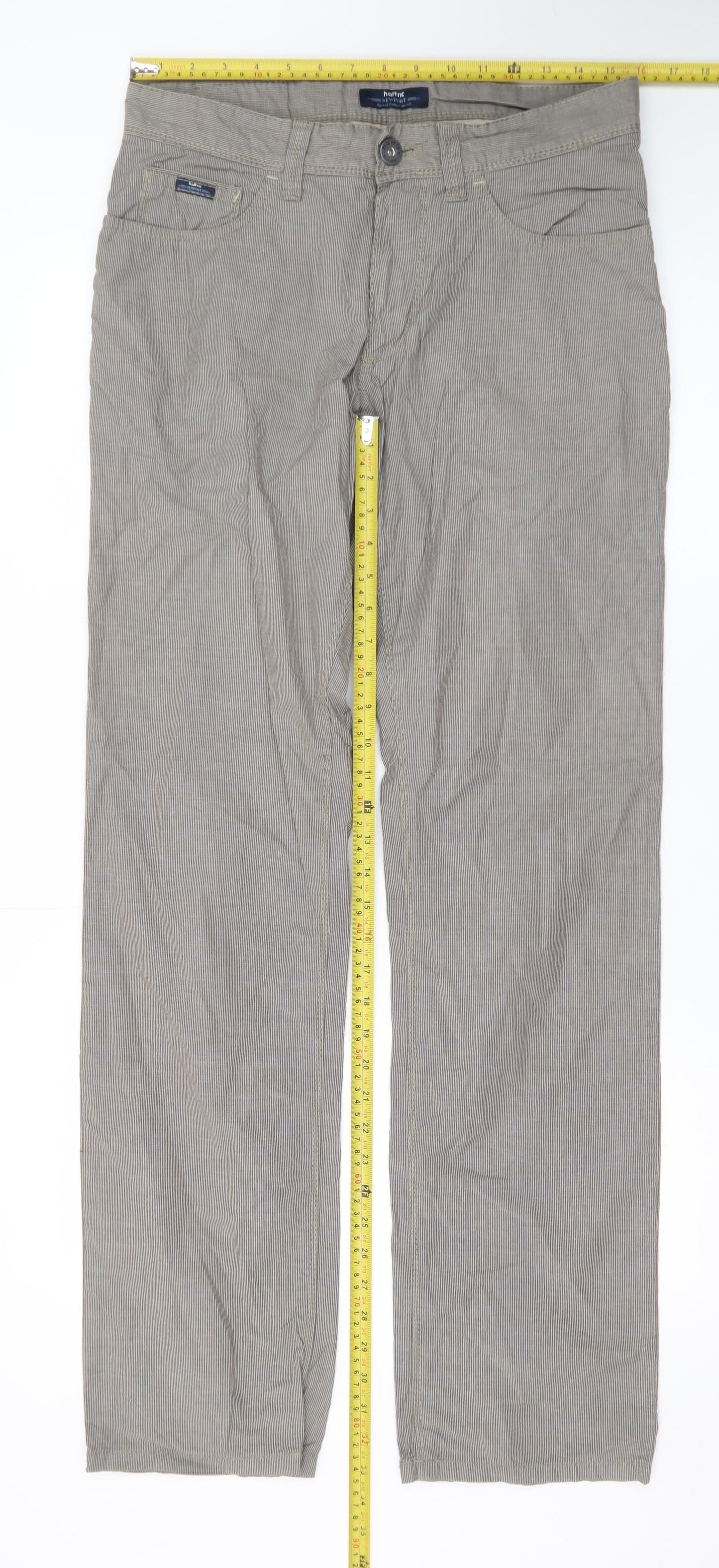 Hattric Men's Grey Striped Straight Jeans 32x34 Regular Fit