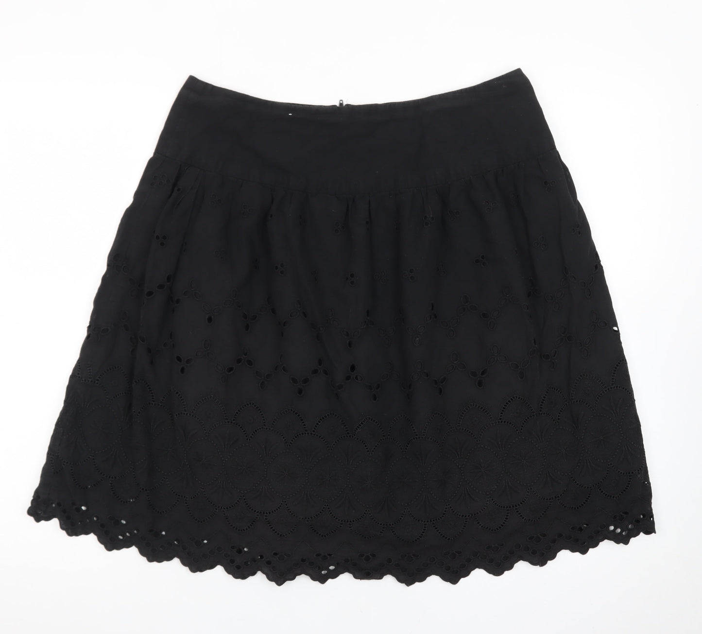 New Look Women's Black Cotton A-Line Embroidered Skirt Size 12