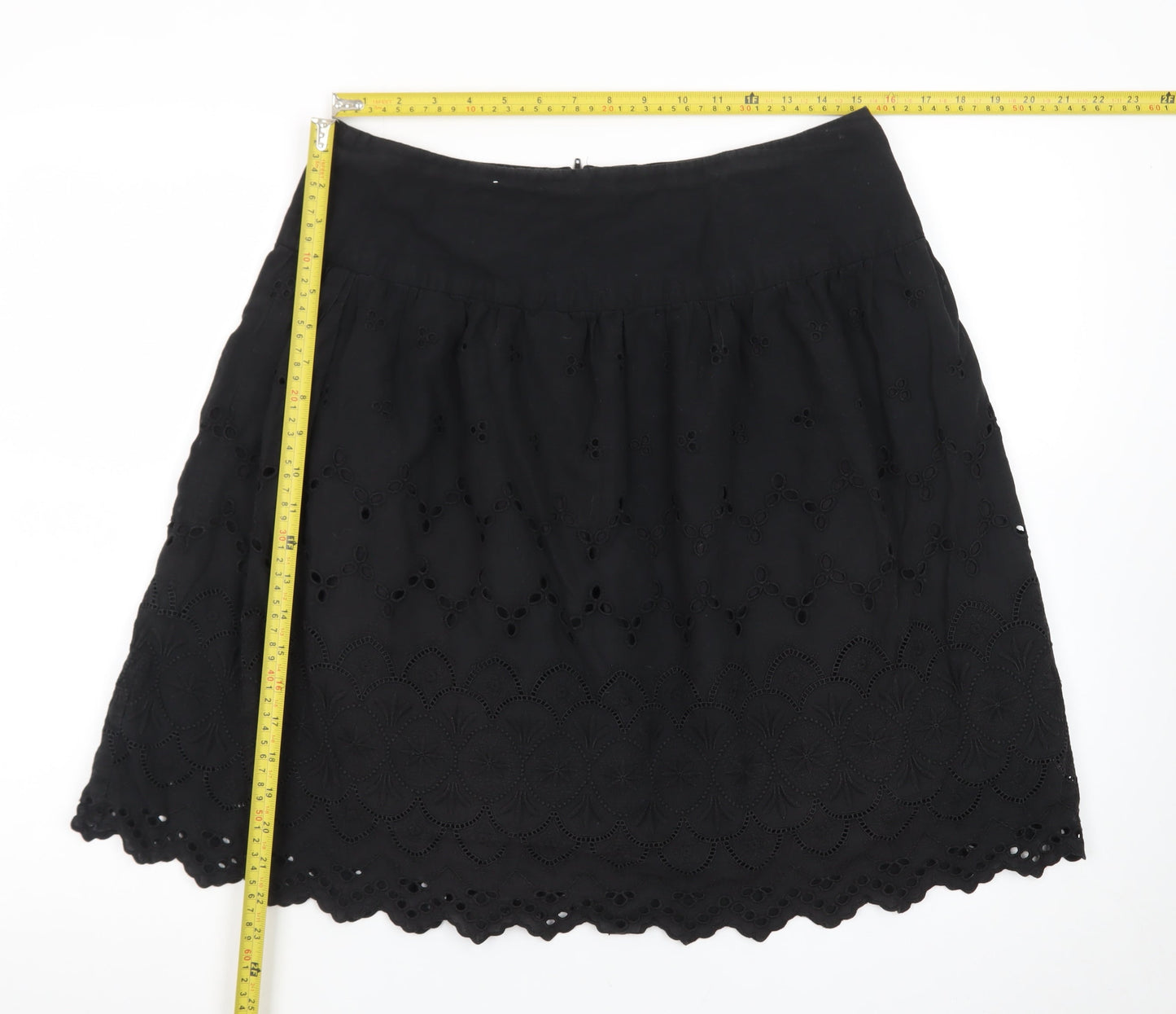 New Look Women's Black Cotton A-Line Embroidered Skirt Size 12