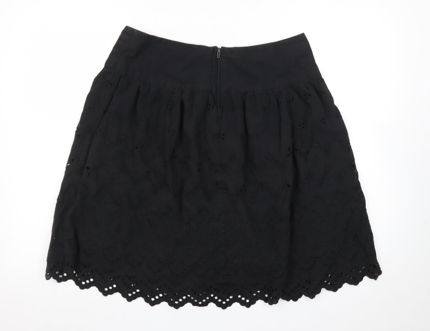 New Look Women's Black Cotton A-Line Embroidered Skirt Size 12